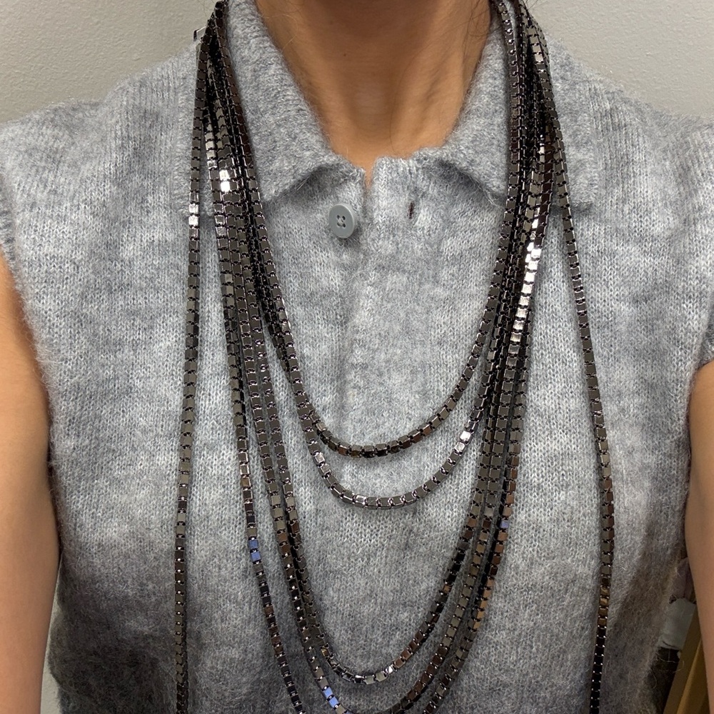 Kenneth Jay Lane Layered Black Metal Chain Necklace NWT